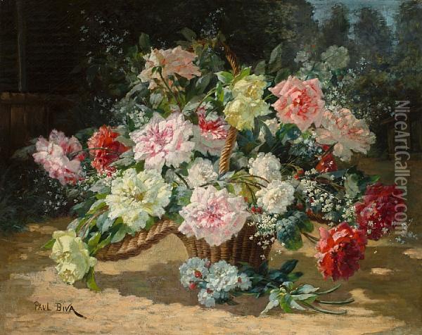 A Basket Of Roses Oil Painting - Paul Biva