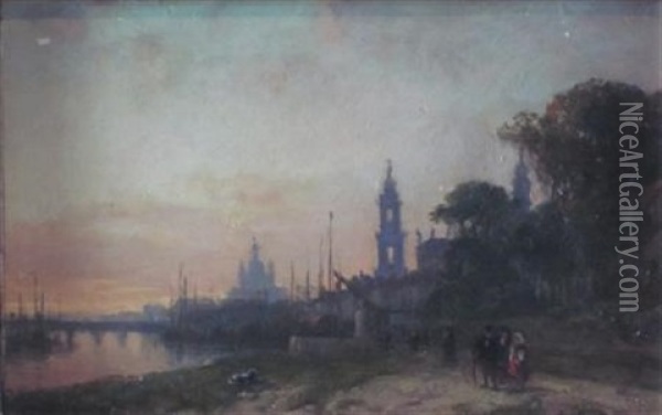 View Of Dresden, Evening Oil Painting - William Wyld