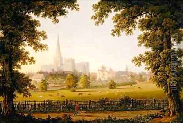 Chichester Cathedral Oil Painting - Joseph Francis Gilbert