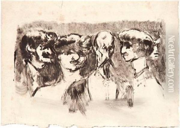Five Portrait Heads Oil Painting - Adolphe Albert