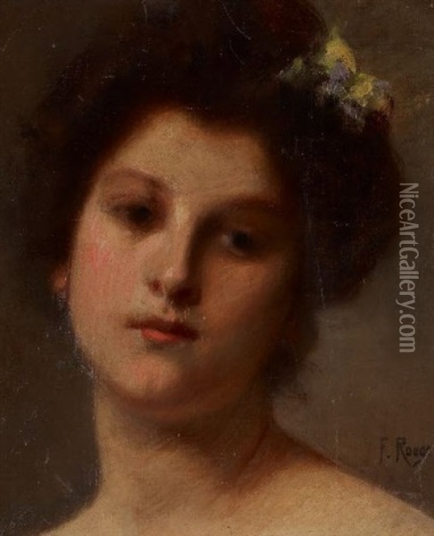 Jeune Femme, Une Fleur Jaune Dans Les Cheveux Oil Painting - Frederic Rouge