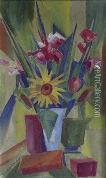 Blumenstillleben Mit Gladiolen. Oil Painting - Ernst Aufseeser