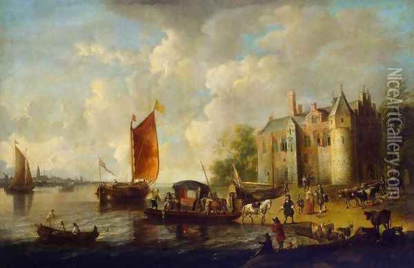 Castle on a River Bank Oil Painting - Peter van den Velde