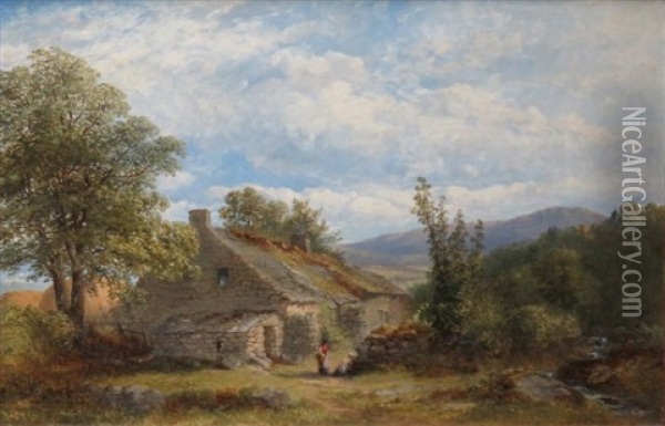 Cottage In A Landscape Oil Painting - James Poole