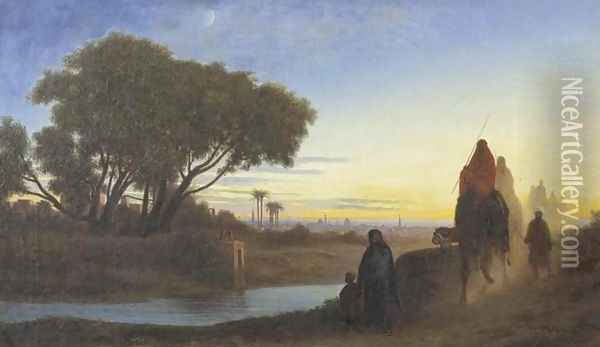 Caravan, Sunset (Caravane au crepuscule) Oil Painting - Charles-Theodore Frère