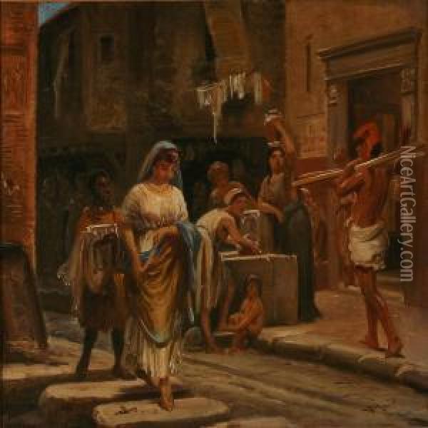 Historical Streetscene From The Ancient Pompeii In Italy Oil Painting - Vilhelm J. Rosenstand