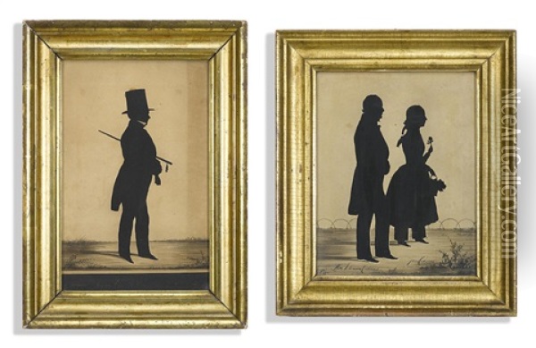 Two Framed Silhouettes, One Depicting Solomon Cadmus And Jane Cadmus Oil Painting - Augustin Amant Constant Fidele Edouart