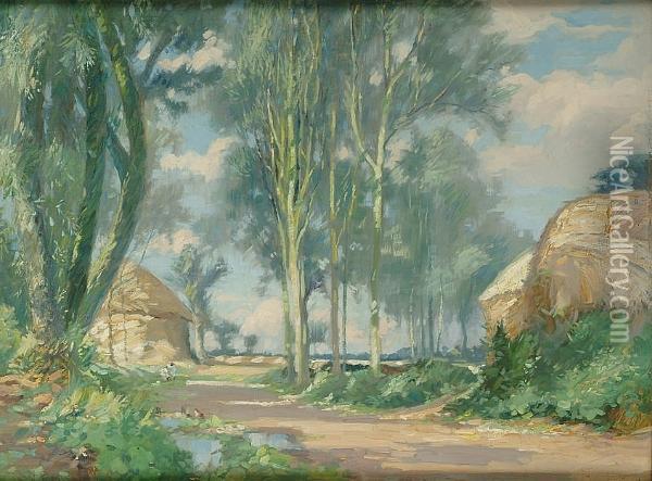 Road Lined With Poplars Oil Painting - Augustus William Enness