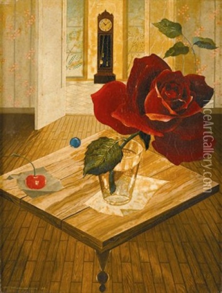 Red Rose Oil Painting - Ratislaw Rakoff