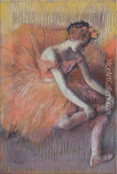 Danseuse Rajustant Sa Sandale Oil Painting - Edgar Degas
