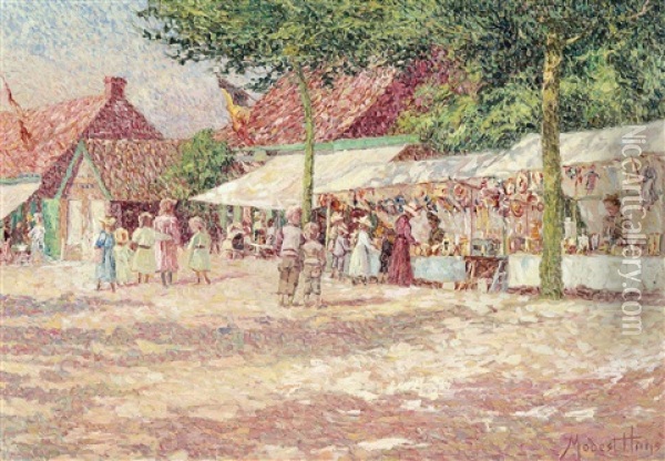 Corner Of A Fair At Tieghem (1908) Oil Painting - Modest Huys