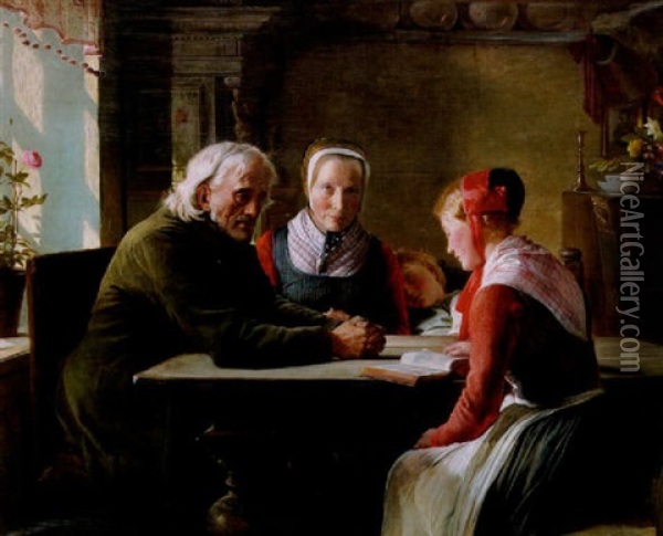 Hoglasning Med Familjen Oil Painting - Johann Julius Exner