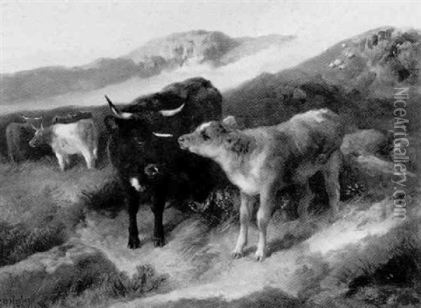 Cow And Calf Oil Painting - George William Horlor