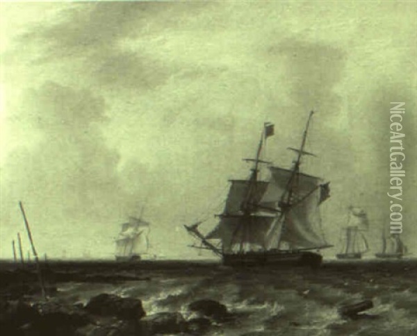 Setting Sail Off The Coast Oil Painting - John Wilson Carmichael