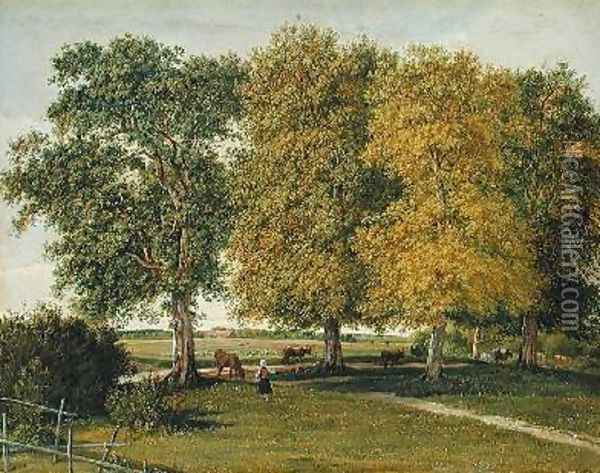 Herder with Cattle beneath Autumnal Trees Oil Painting - Wilhelm Alexander Kobell