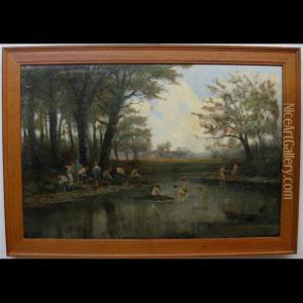 Boys Swimming, Wiltse Creek, Athens, Ontario Oil Painting - Crawford Slack