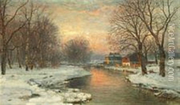 Winter Evening, Munich Oil Painting - Anders Andersen-Lundby