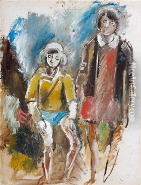 Enfant Assis Et Femme Debout Oil Painting - Charles Dufresne