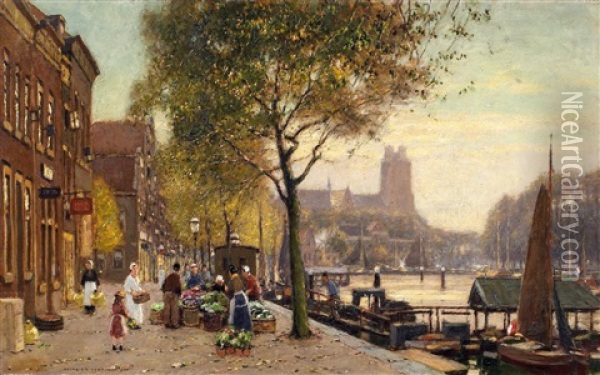 Blumenmarkt In Rotterdam Oil Painting - Heinrich Hermanns