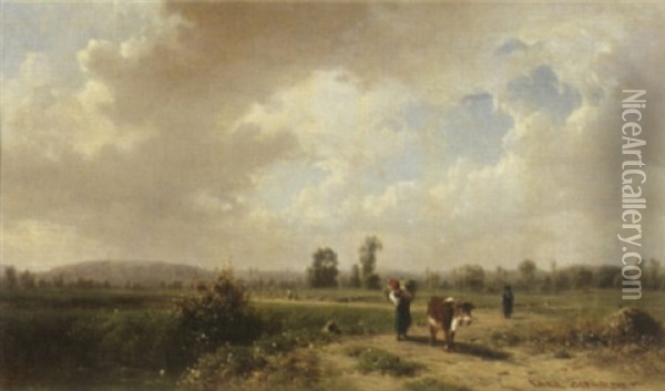 Landschaft Mit Magd Und Kuh Oil Painting - Karl Girardet