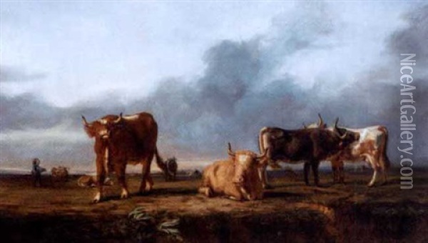 Cattle In A Meadow Oil Painting - Jacques Raymond Brascassat