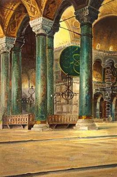 Interior Fra Hagia Sophia, Istanbul Oil Painting - Wladimir Petroff