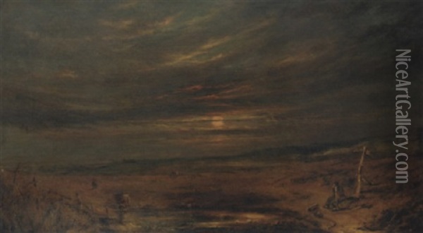 A Sunset Landscape Oil Painting - Samuel Bough