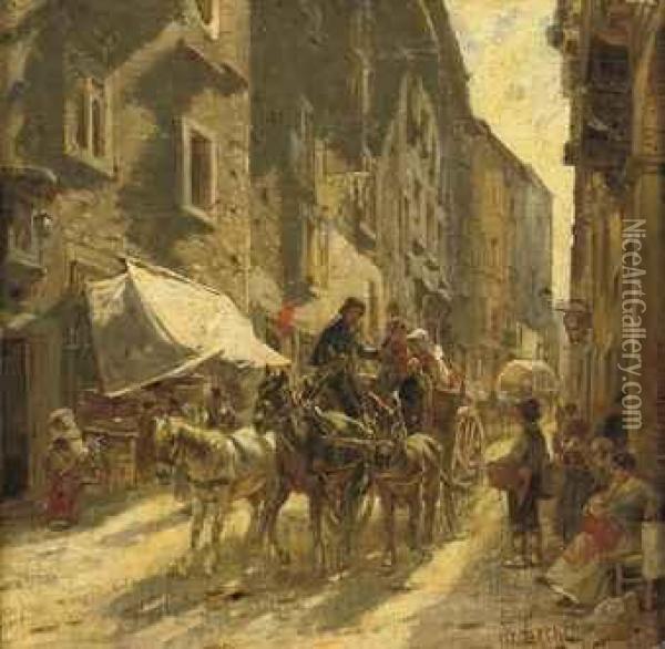A Carriage In A Street In Rome Oil Painting - Franz Theodor Aerni