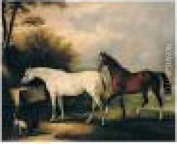 Sir John Thorold's Horses At Syston Oil Painting - John Snr Ferneley