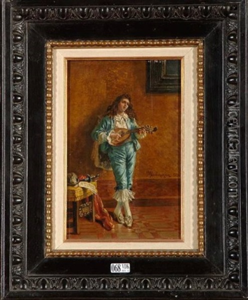 Le Joueur De Mandoline Oil Painting - Giacomo Mantegazza