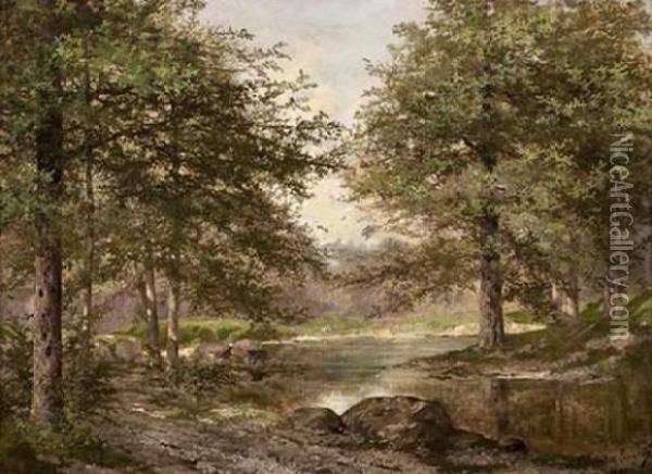 Paysage A L'etang Oil Painting - Samuel Marie Cledat De Lavignerie