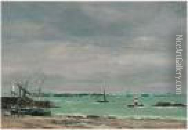 Portrieux, Le Port Maree Basse Oil Painting - Eugene Boudin