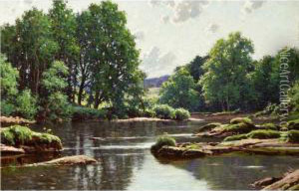 River Landscape Oil Painting - Reginald Aspinwall