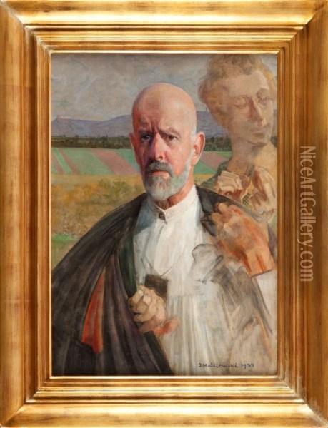 Autoportret Z Muza Oil Painting - Jacek Malczewski