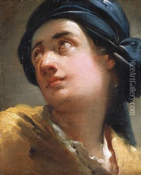 Portrait Of A Young Man Wearing A Blue Scarf Oil Painting - Gaetano Gandolfi