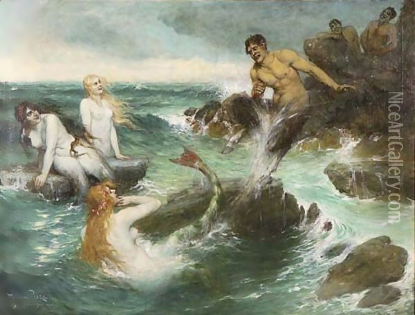 The Mermaids Oil Painting - Ferdinand Leeke