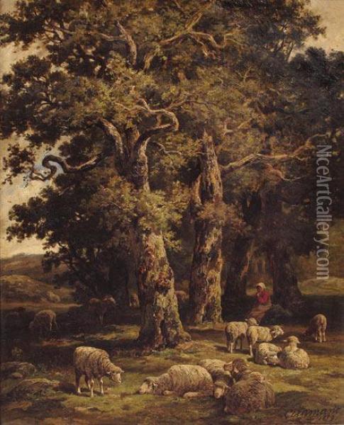 Bergere Et Ses Moutons Oil Painting - Charles Ferdinand Ceramano