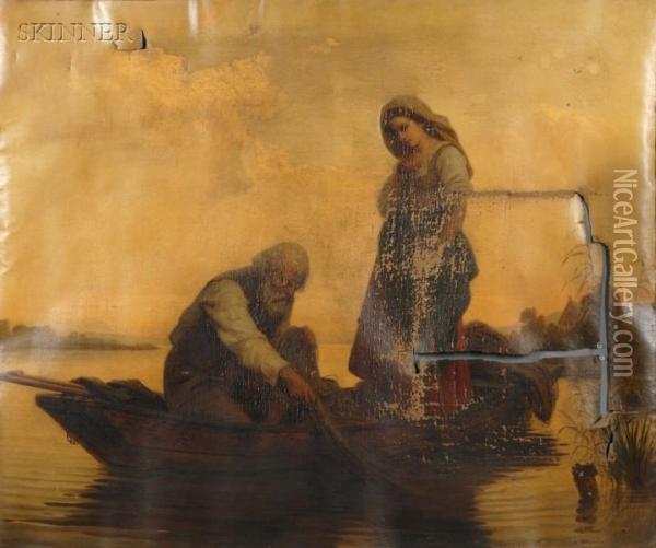 A Fisherman And His Daughter Oil Painting - Bernhard Reinhold