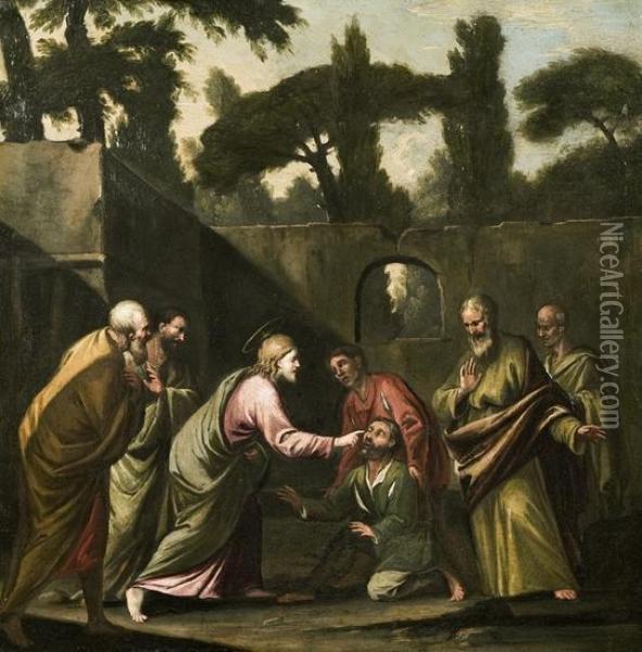 San Pietro Risana Lo Storpio; E Gesu Guarisce Il Cieco Oil Painting - Domenico Zampieri (Domenichino)