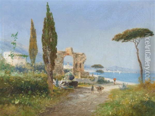 Italienische Landschaft Mit Ruinen Oil Painting - Georg Fischhof