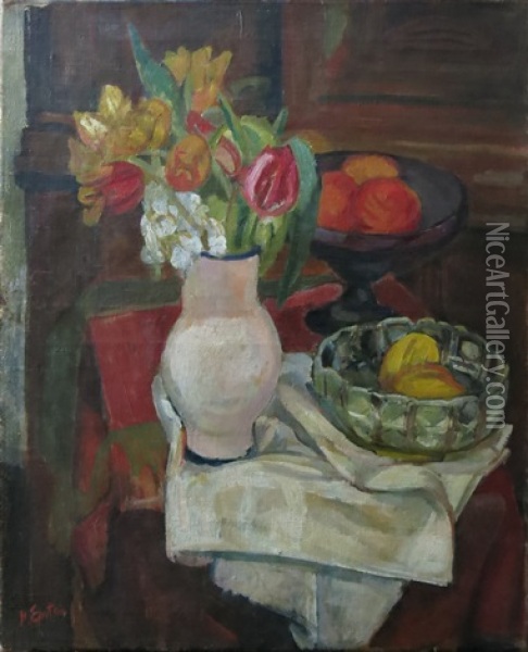 Composition Au Bouquet Et Aux Fruits Oil Painting - Henri Epstein