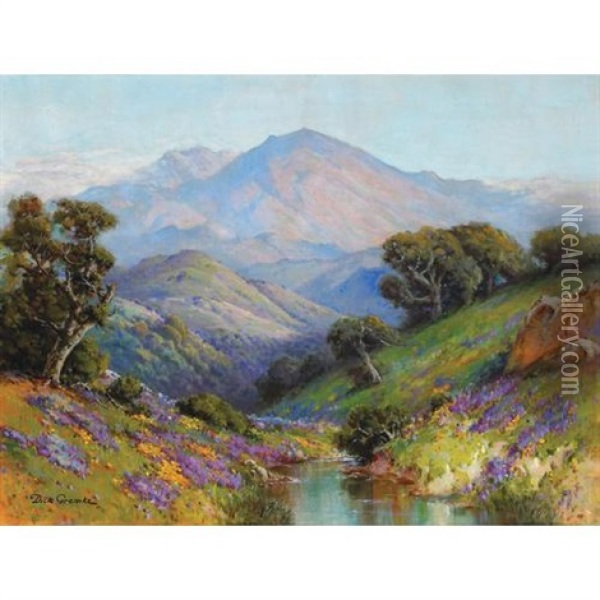 Wildflowers Beneath Mt. Tamalpais Oil Painting - Deidrich Henry Gremke