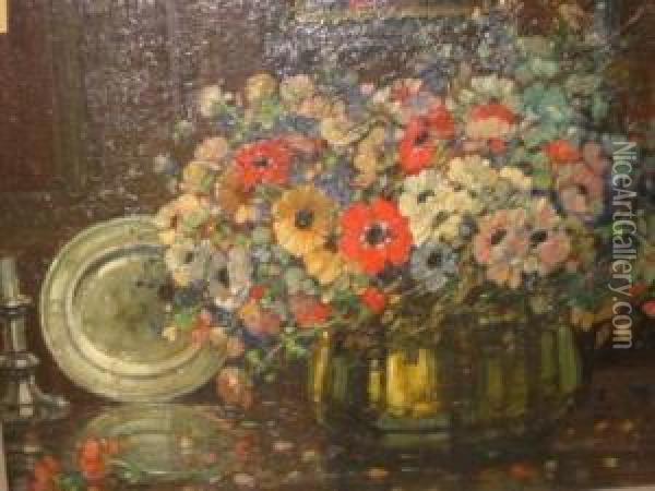 Still Life With Flowers Oil Painting - Kershaw Schofield