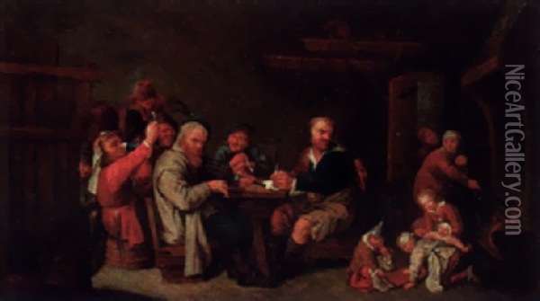 Peasants In A Cottage Interior Oil Painting - David Ryckaert III