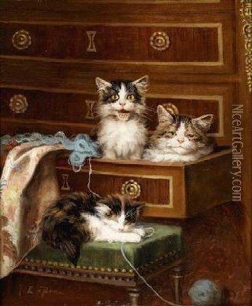 Kittens Oil Painting - Jules Le Roy
