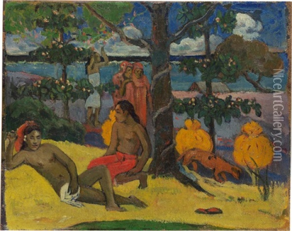 Scene Tahitienne - Te Arii Vahine - Tahitienne Royale Oil Painting - Paul Gauguin
