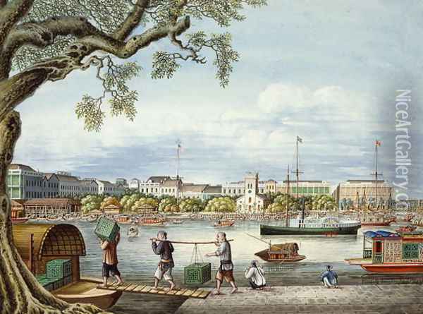 The Hongs of Canton, c.1852 Oil Painting - Tinqua