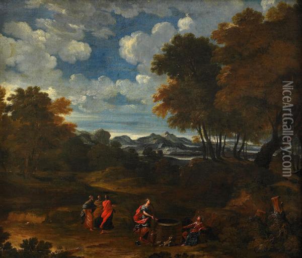 Kristus Och Den Samaristiska Kvinnan Vid Brunnen Oil Painting - Abraham I Genoels
