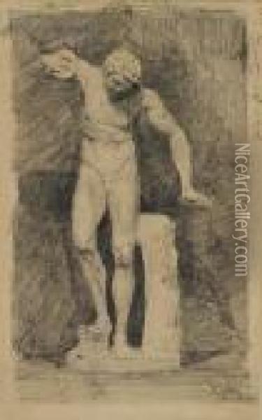 Study Of A Hellenistic Satyr Statue Oil Painting - Mariano Jose Maria Bernardo Fortuny y Carbo