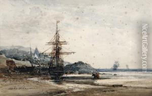 Scene De Port A Maree Basse Dans Le Golfe Du Morbihan Oil Painting - Jules Noel